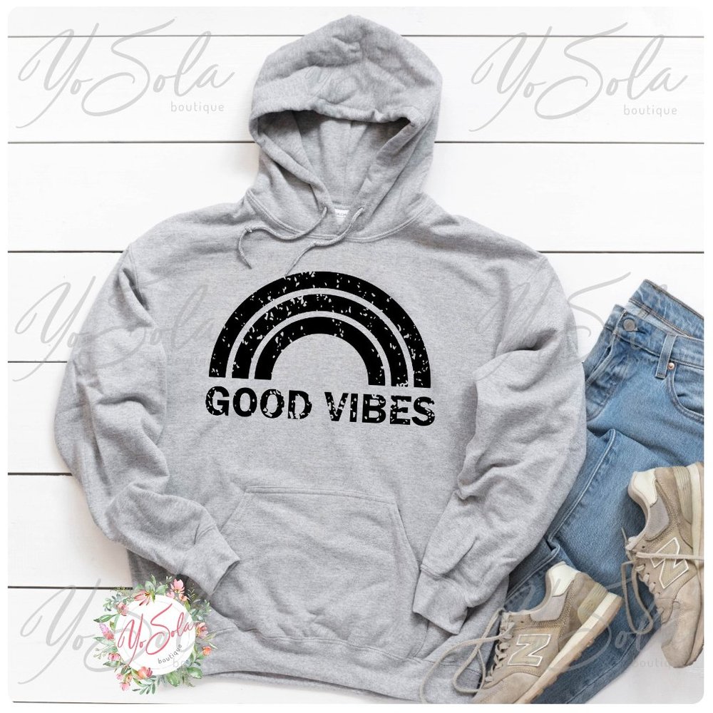 Good Vibes - Athletic Grey Hoodie pullover - Picture 1 of 2